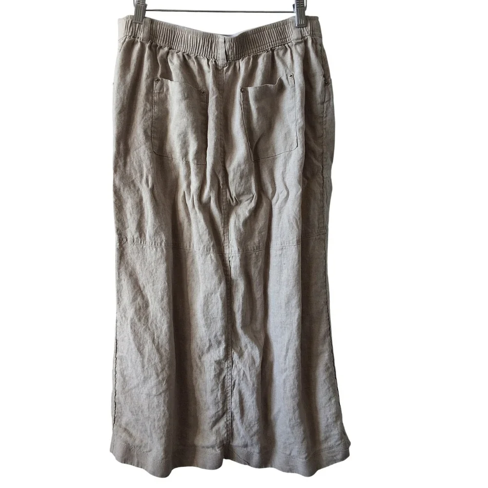 Nicole Miller New York L 100%‎ Linen Maxi Skirt front Slit Eco Coastal Vacation